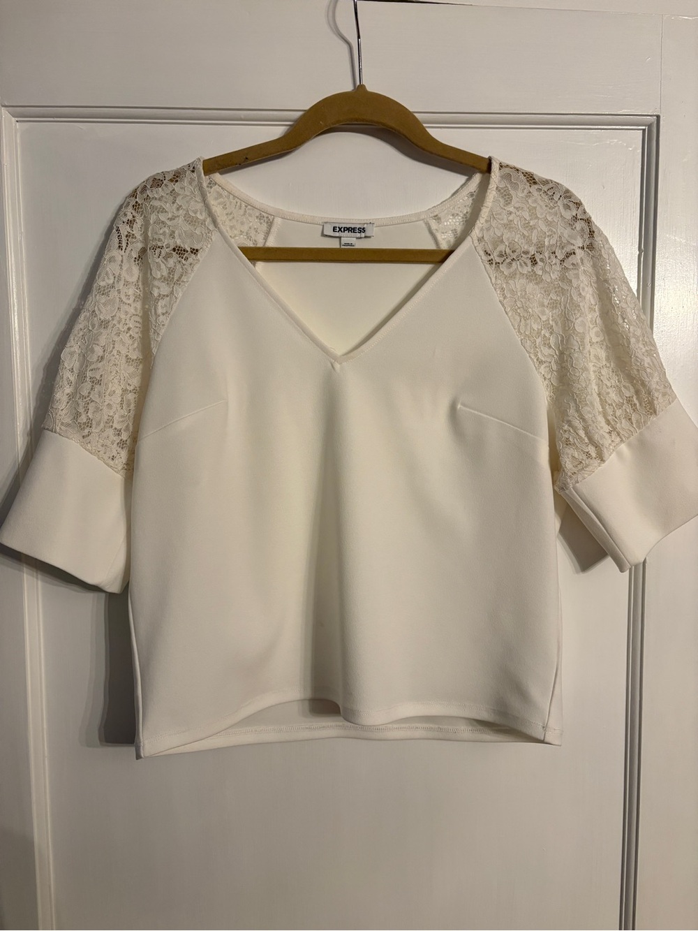 Express White Lace Sleeve V-Neck Top